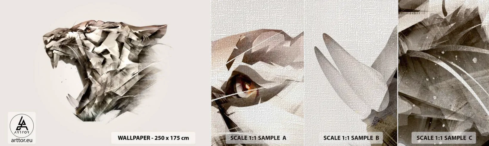 Échantillon de Papier Peint Premium Canvas - Vous savez déjà qui est en charge - Abstraction, Tigre, Animaux - 100x30 cm