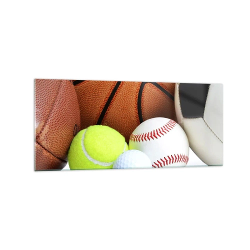 Impression sur verre - Image sur verre - Ballons de diverses disciplines sportives - 120x50cm - Le football nous connecte ! - Décoration murale moderne pour le salon et la chambre ARTTOR