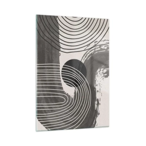 Impression sur verre - Image sur verre - Abstraction moderne avec des lignes noires et blanches et un ovale - 50x70cm - L'ovale gagne - Décoration murale moderne pour le salon et la chambre ARTTOR