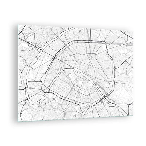Impression sur verre - Image sur verre - Plan de la ville en noir et blanc avec quadrillage des rues et artères circulaires - 70x50cm - Fleur de Paris - Décoration murale moderne pour le salon et la chambre ARTTOR