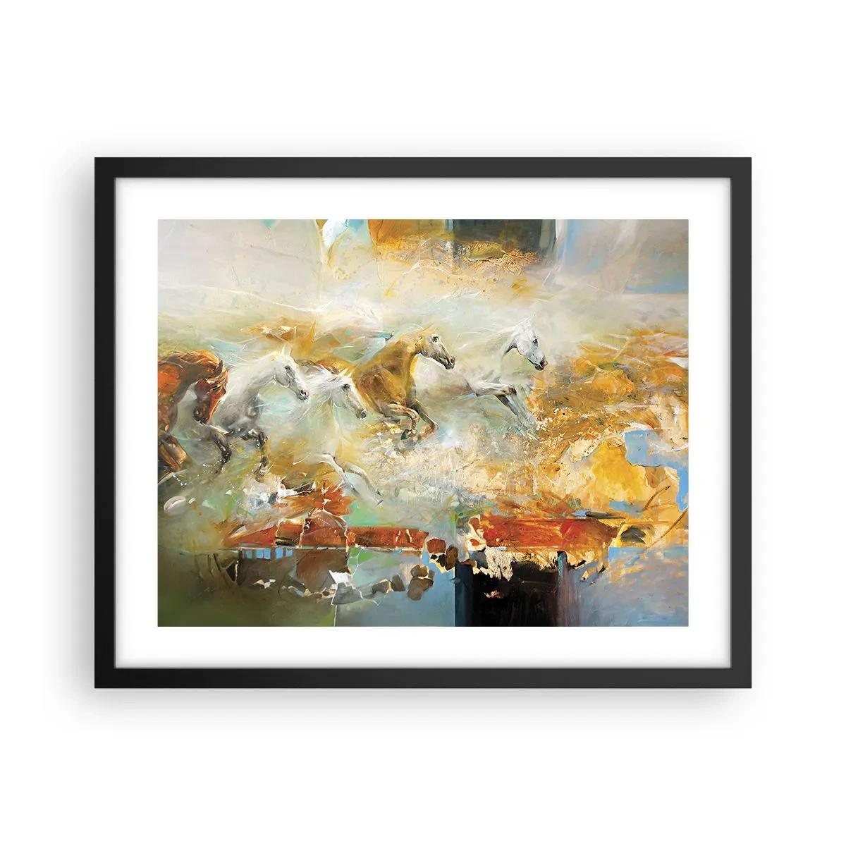 Affiche dans un cadre noir - Poster - Au galop vers la lumière - 50x40 cm