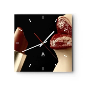 Horloge murale - Pendule murale - Lèvres rouges et rouge à lèvres sur fond noir - 30x30cm - Sensualité et brillance du carmin - Décoration murale moderne pour le salon et la chambre ARTTOR