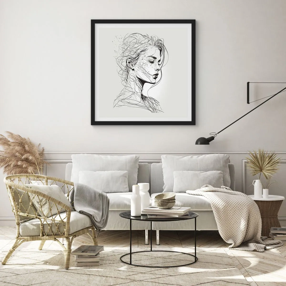 Affiche dans un cadre noir - Poster - Portrait en pensée - 60x60 cm