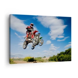 Impression sur toile - Image sur toile - Des pilotes de motocross dans les airs lors d'un saut - 70x50cm - Saut en parachute - Décoration murale moderne pour le salon et la chambre ARTTOR