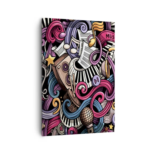 Impression sur toile - Image sur toile - Une abstraction musicale pleine d'instruments et de notes colorées. - 70x100cm - Mélodie compliquée - Décoration murale moderne pour le salon et la chambre ARTTOR