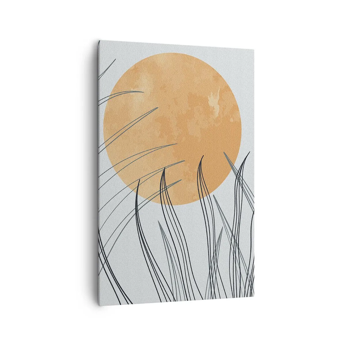 Impression sur toile - Image sur toile - Brins d'herbe abstraits sur fond de grand soleil orange - 80x120cm - Toujours vers le soleil - Décoration murale moderne pour le salon et la chambre ARTTOR