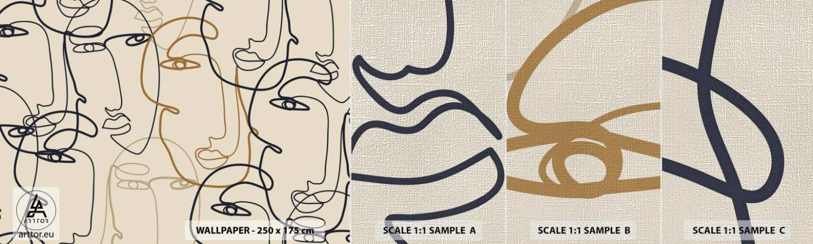 Échantillon de Papier Peint Premium Canvas - Portrait multiplié - Abstraction, Affronter, Graphique - 100x30 cm