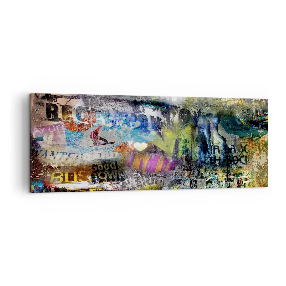 Impression sur toile - Image sur toile - Collage abstrait avec texte et couleurs variées - 140x50cm - Collage de souvenirs - Décoration murale moderne pour le salon et la chambre ARTTOR
