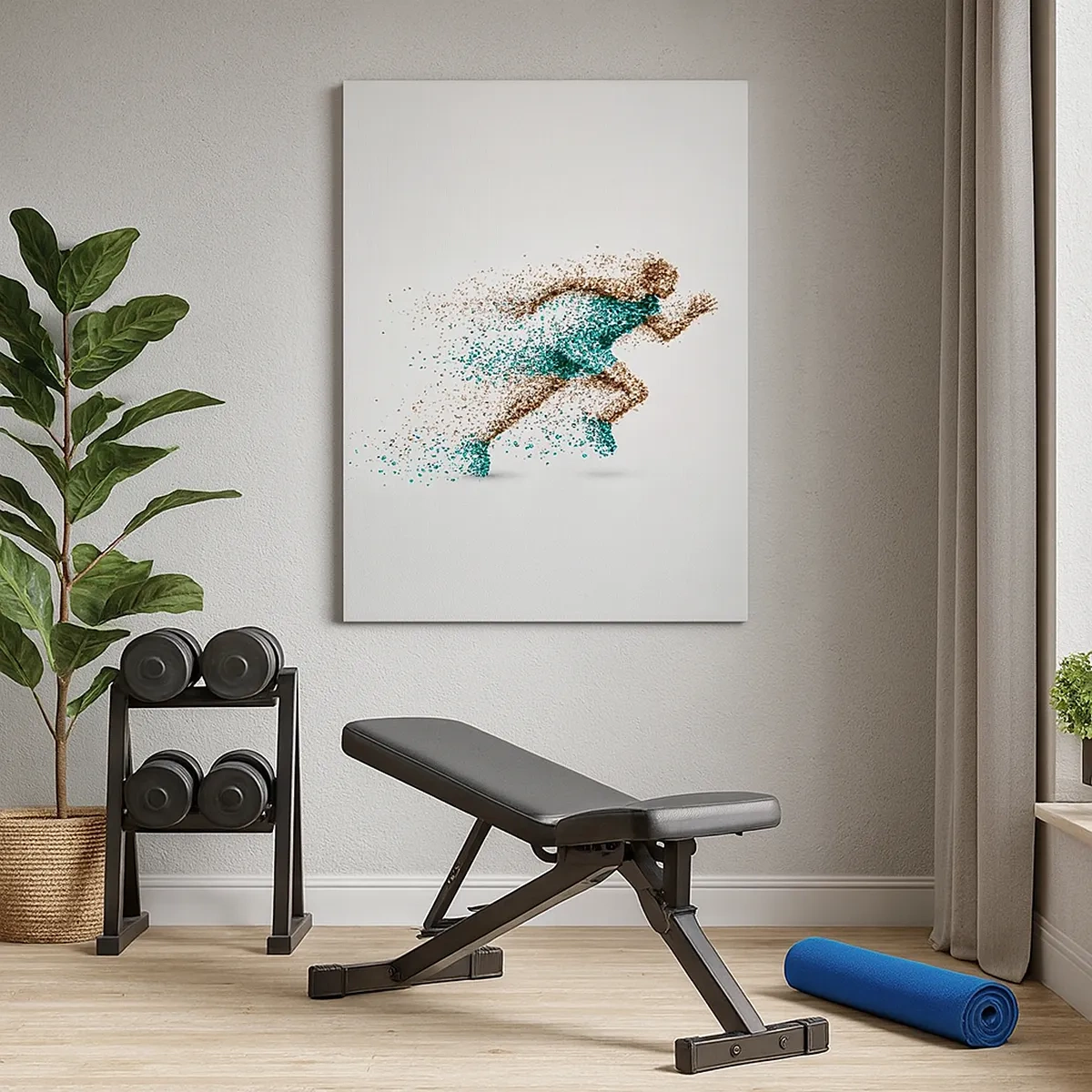 Impression sur toile - Image sur toile - Une figurine de coureur dynamique composée de minuscules particules - 50x70cm - La vie est une course - Décoration murale moderne pour le salon et la chambre ARTTOR