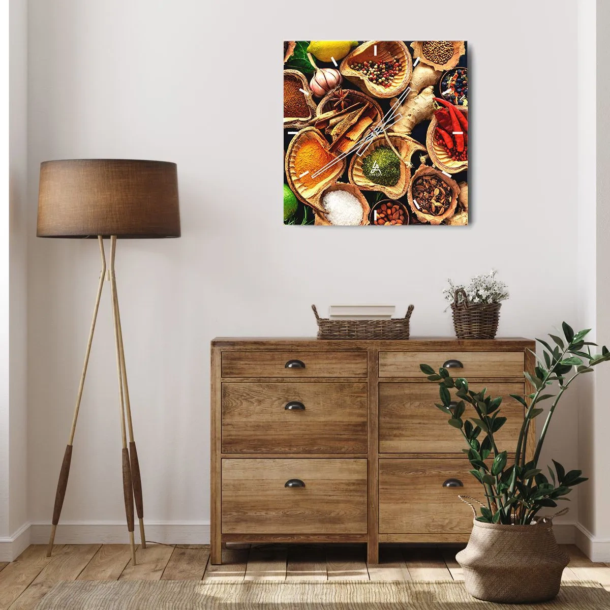 Horloge murale - Pendule murale - Bols d'épices de différentes couleurs - 30x30cm - Prends ce que tu veux - Décoration murale moderne pour le salon et la chambre ARTTOR