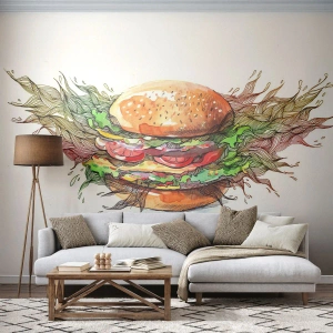 Papier Peint Photo Standard Eco - Tentation chaude - La gastronomie, Hamburger, Culinaire - 400x280 cm
