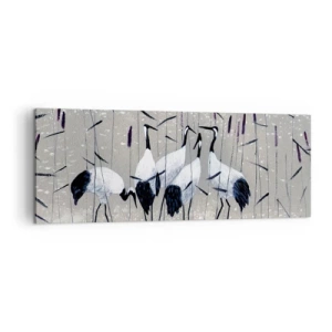 Impression sur toile - Image sur toile - Hérons dans l'herbe sur un fond paisible - 140x50cm - Parmi les siens - Décoration murale moderne pour le salon et la chambre ARTTOR