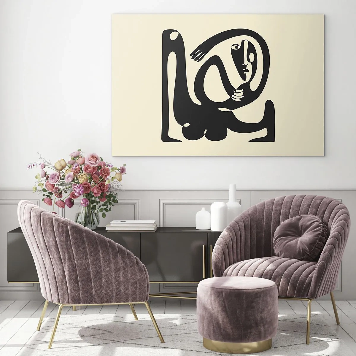 Impression sur verre - Image sur verre - Portrait abstrait dans un style rappelant Picasso - 120x80cm - Presque du Picasso - Décoration murale moderne pour le salon et la chambre ARTTOR