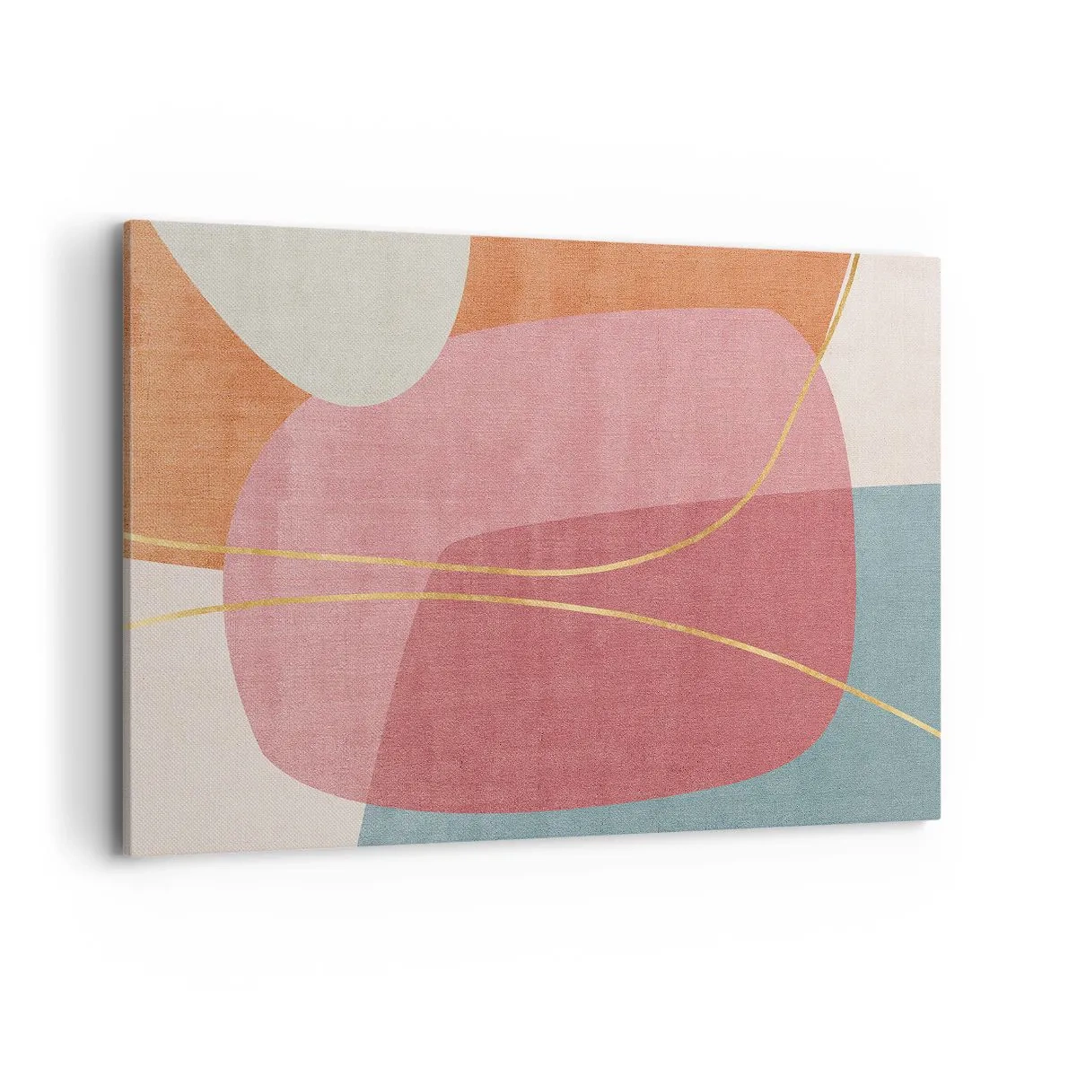 Impression sur toile - Image sur toile - Formes abstraites aux couleurs pastel avec des lignes délicates - 120x80cm - Composition pastel au fil d'or - Décoration murale moderne pour le salon et la chambre ARTTOR