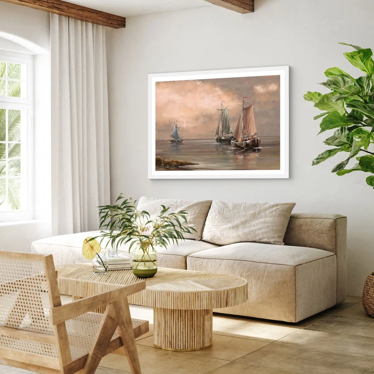 Affiche dans un cadre blanc - Poster - Le retour des marins - 100x70 cm