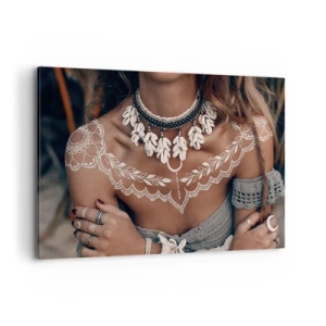 Impression sur toile - Image sur toile - Style bohème avec bijoux coquillages et motif dentelle - 120x80cm - Talismans, rituels de la féminité - Décoration murale moderne pour le salon et la chambre ARTTOR