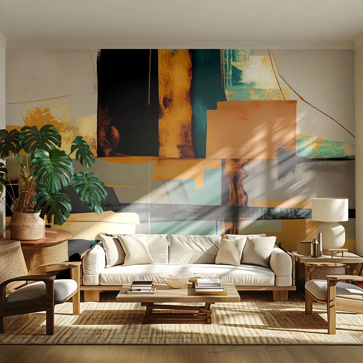 Papier Peint Photo Premium Sand - Abstraction moderne en cuivre, turquoise et noir - 100x70cm - Abstraction – lumière et ombre - Décoration murale moderne pour le salon et la chambre ARTTOR