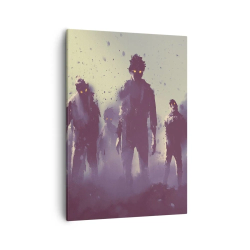 Impression sur toile - Image sur toile - Scène sombre avec des silhouettes aux yeux jaunes - 50x70cm - Fais attention! Ils arrivent - Décoration murale moderne pour le salon et la chambre ARTTOR