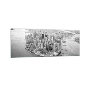 Impression sur verre - Image sur verre - Vue aérienne de Manhattan en noir et blanc - 140x50cm - Comment ne pas aimer ? - Décoration murale moderne pour le salon et la chambre ARTTOR