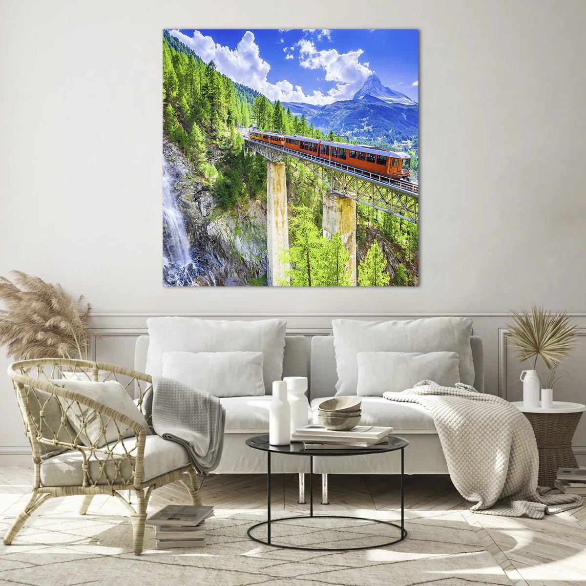 Impression sur verre - Image sur verre - Train dans les Alpes - 50x50 cm
