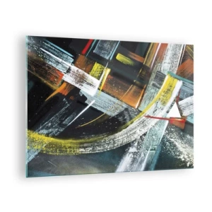 Impression sur verre - Image sur verre - Abstraction dynamique avec des coups de pinceau colorés - 70x50cm - L'énergie du mouvement - Décoration murale moderne pour le salon et la chambre ARTTOR