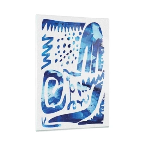 Impression sur verre - Image sur verre - Abstraction bleue dynamique avec des formes géométriques - 50x70cm - Retour aux racines - Décoration murale moderne pour le salon et la chambre ARTTOR