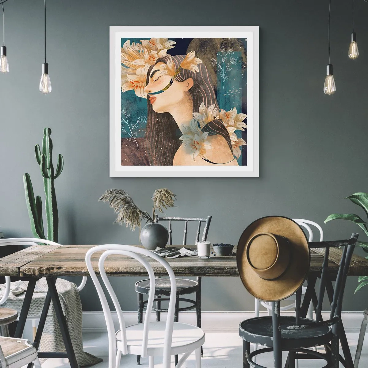 Affiche dans un cadre blanc - Poster - Conte de fée sur la princesse lilas - 40x40 cm