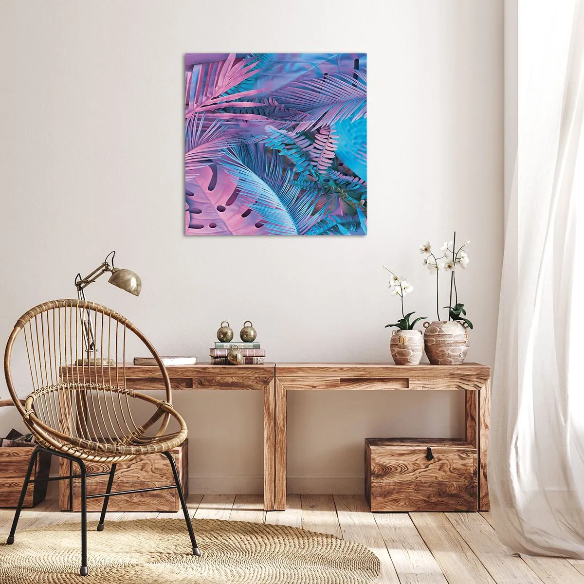 Impression sur toile - Image sur toile - Les tropiques en rose et bleu - 40x40 cm