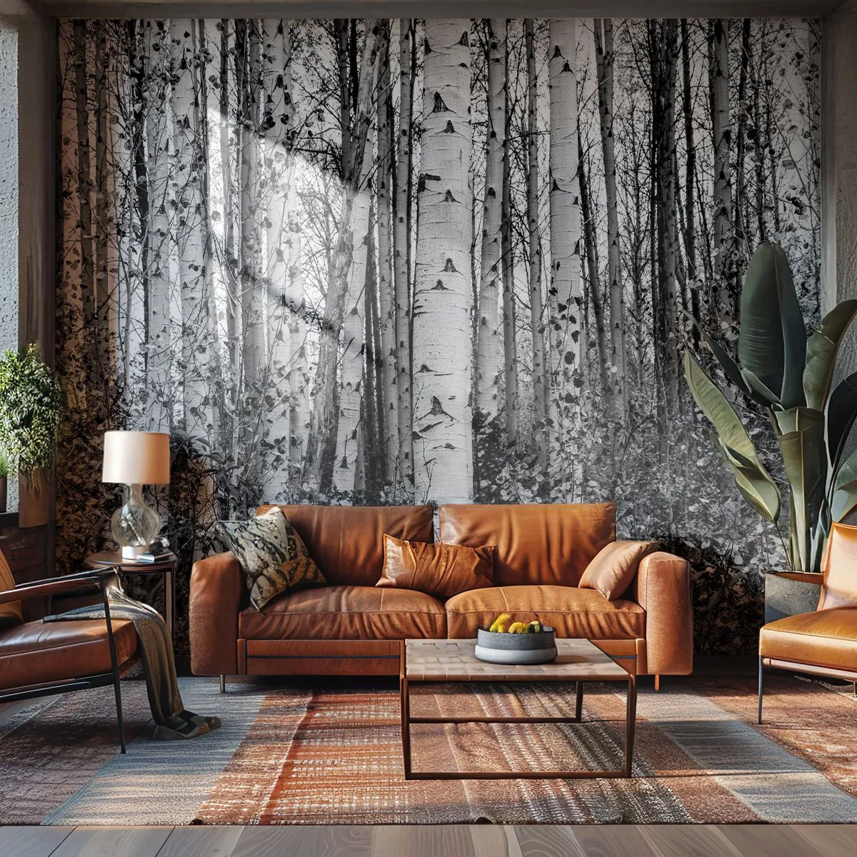 Papier Peint Photo Standard Eco - Forêt de bouleaux noirs et blancs dans un style minimaliste - 100x70cm - Enchevêtrement de bouleau - Décoration murale moderne pour le salon et la chambre ARTTOR