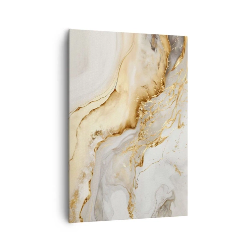 Impression sur toile - Image sur toile - Motifs abstraits dorés et marbrés sur fond clair - 70x100cm - Abstraction : beauté et bonté - Décoration murale moderne pour le salon et la chambre ARTTOR