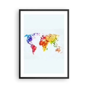 Affiche dans un cadre noir - Poster - Carte du monde colorée à l'aquarelle - 50x70cm - Toutes les couleurs du monde - Décoration murale moderne pour le salon et la chambre ARTTOR