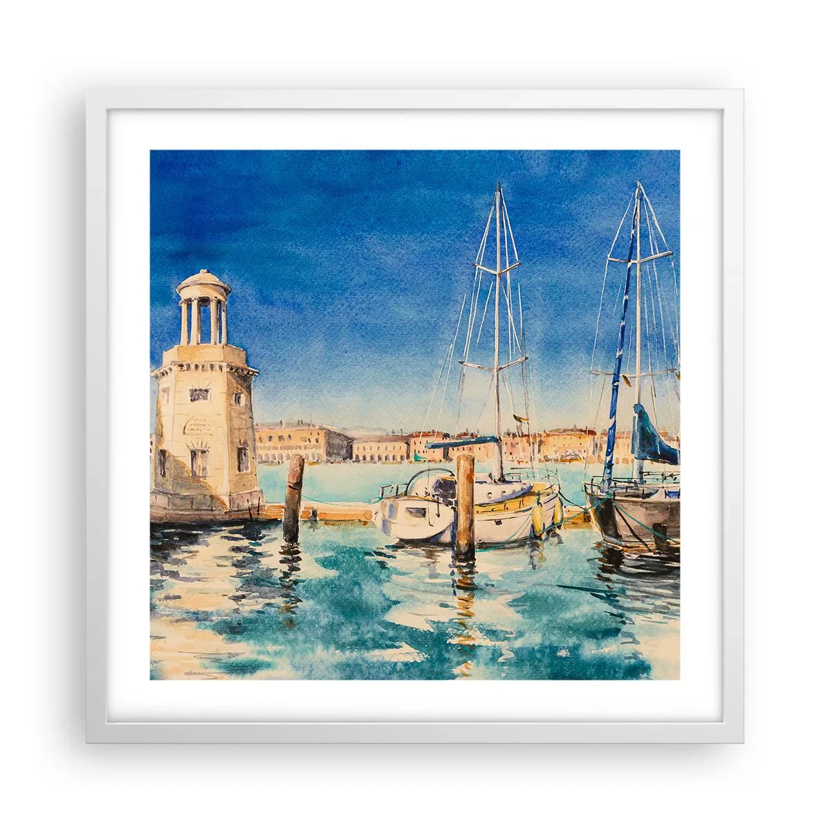 Affiche dans un cadre blanc - Poster - Lagune ensoleillée - 50x50 cm