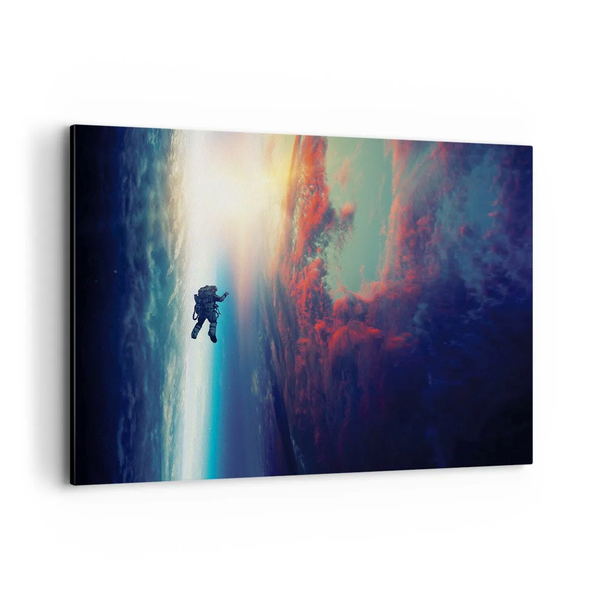 Impression sur toile - Image sur toile - Un astronaute flottant dans l'espace au-dessus d'une Terre colorée - 100x70cm - Affronter l'univers - Décoration murale moderne pour le salon et la chambre ARTTOR