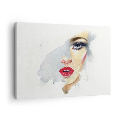 Impression sur toile - Image sur toile - Portrait à l'aquarelle d'une femme au regard intense. - 70x50cm - Reflet dans une goutte d'eau - Décoration murale moderne pour le salon et la chambre ARTTOR