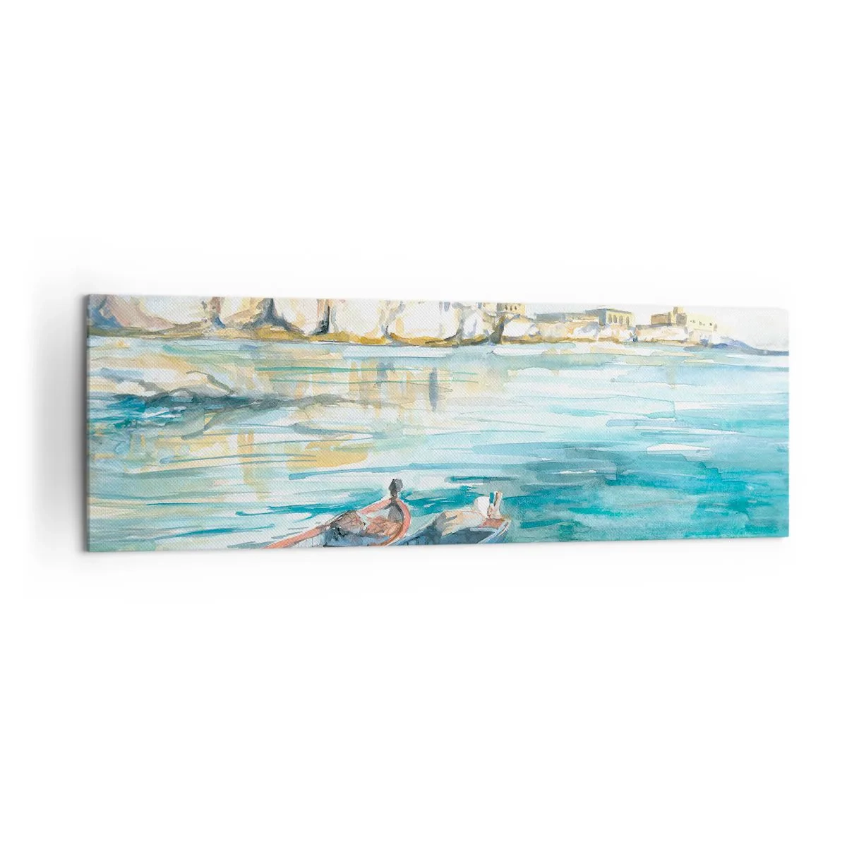 Impression sur toile - Image sur toile - Un paysage balnéaire pittoresque avec des bateaux sur l'eau - 160x50cm - Paysage dans l'azur - Décoration murale moderne pour le salon et la chambre ARTTOR