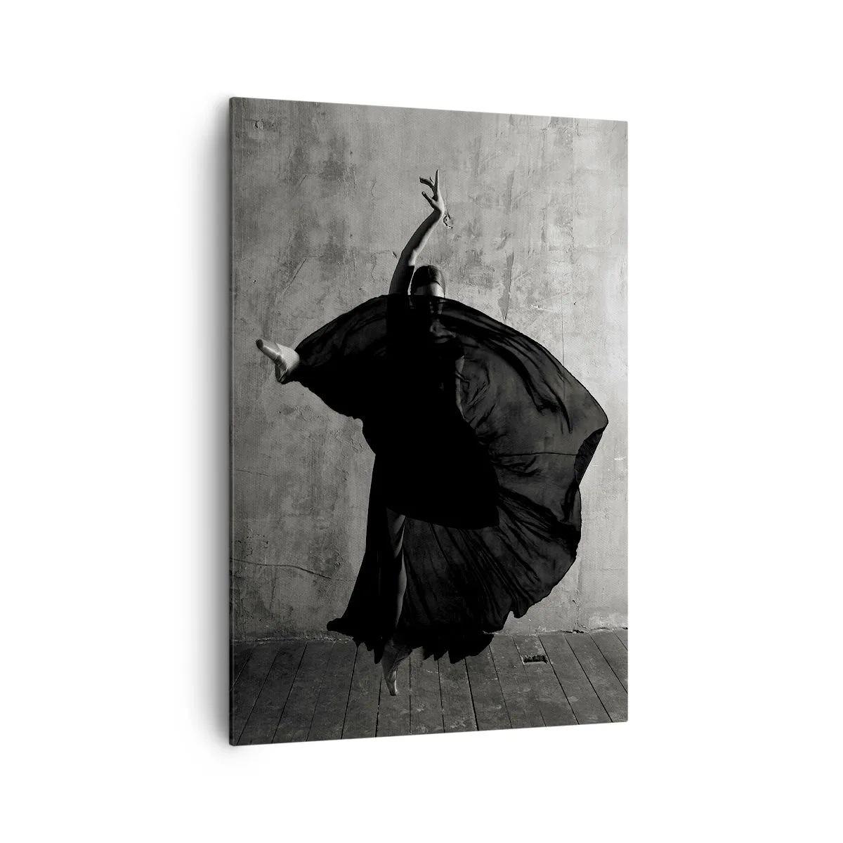 Impression sur toile - Image sur toile - Silhouette noire et blanche d'une danseuse en mouvement sur fond de mur - 70x100cm - Pas plein de passion - Décoration murale moderne pour le salon et la chambre ARTTOR