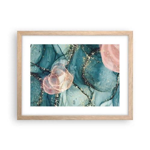 Affiche dans un chêne clair - Poster - Soie bleu, tulle rose - 40x30 cm