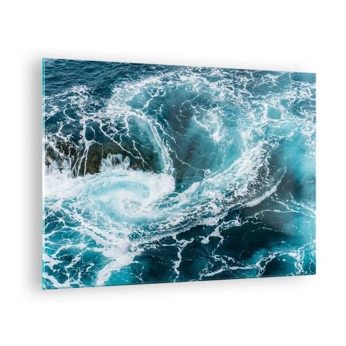 Impression sur verre - Image sur verre - Un tourbillon océanique entouré de vagues blanches dans une eau bleue - 70x50cm - La porte vers le centre de la Terre - Décoration murale moderne pour le salon et la chambre ARTTOR