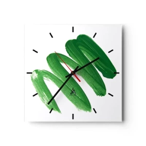 Horloge murale - Pendule murale - Coup de pinceau abstrait vert sur fond blanc - 30x30cm - Blague verte - Décoration murale moderne pour le salon et la chambre ARTTOR