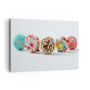 Impression sur toile - Image sur toile - Pralines colorées avec décorations sur fond blanc - 120x80cm - La vie peut être douce - Décoration murale moderne pour le salon et la chambre ARTTOR