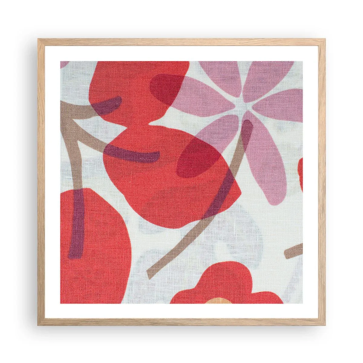 Affiche dans un chêne clair - Poster - Composition florale dans les roses - 60x60 cm