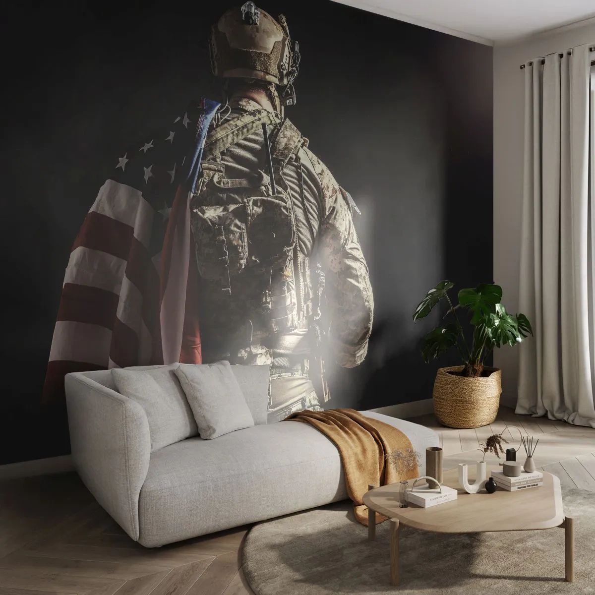 Papier Peint Photo Premium Sand - C'est exactement pour ça - Soldat, Drapeau américain, Commando - 500x350 cm
