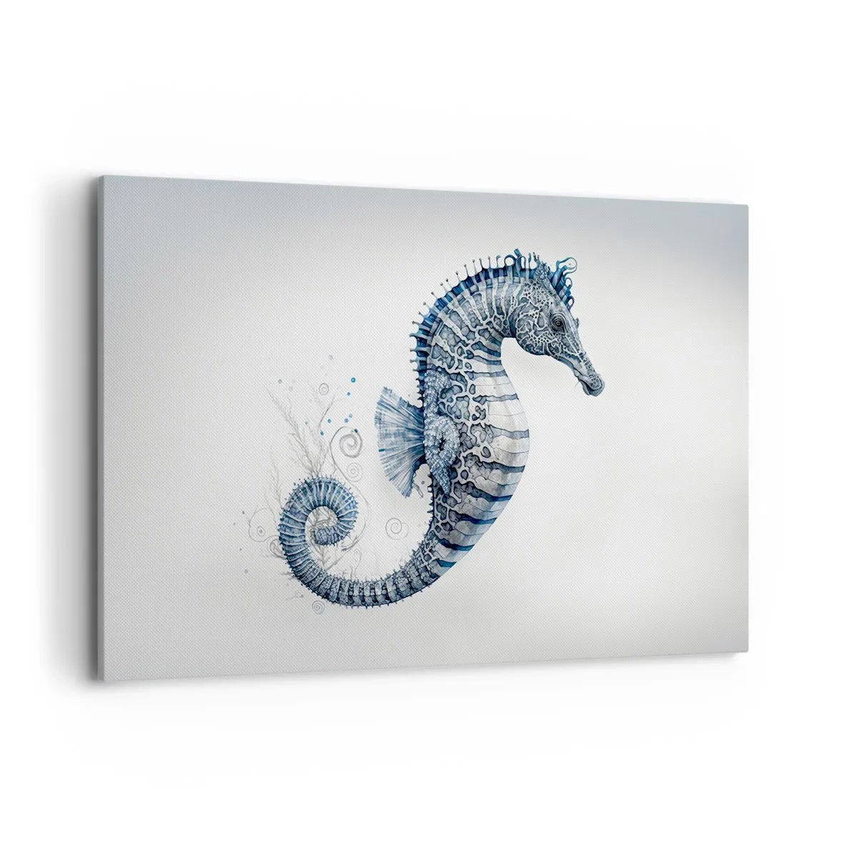 Impression sur toile - Image sur toile - Hippocampe dans des tons de bleu avec des détails à l'aquarelle - 120x80cm - Une subtile plaisanterie de la nature - Décoration murale moderne pour le salon et la chambre ARTTOR