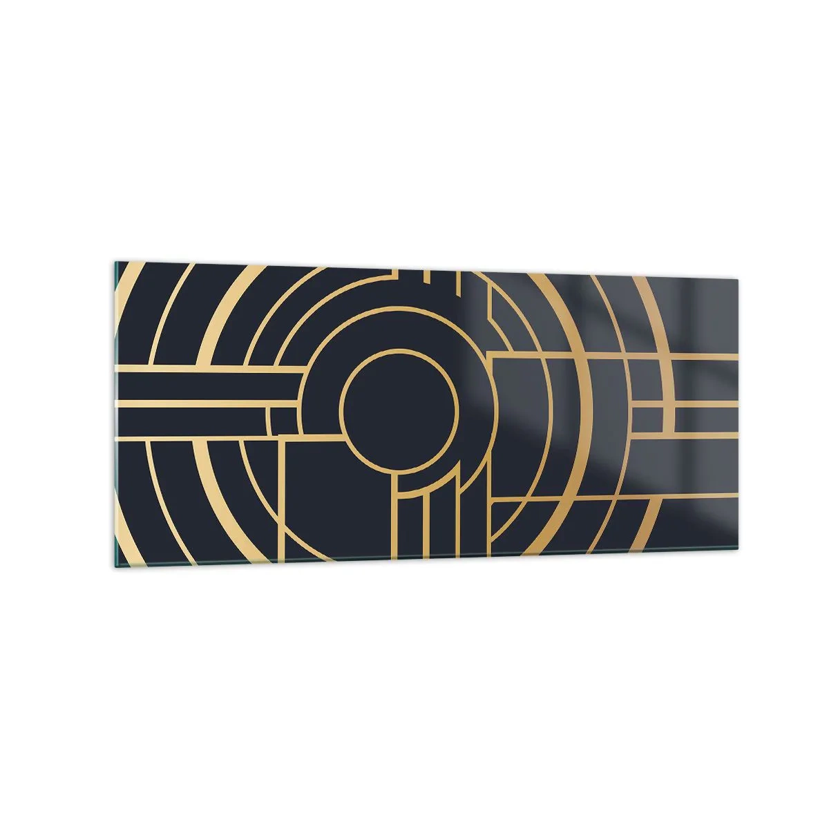 Impression sur verre - Image sur verre - Motif géométrique avec des lignes dorées - 120x50cm - Rotation des éléments - Décoration murale moderne pour le salon et la chambre ARTTOR