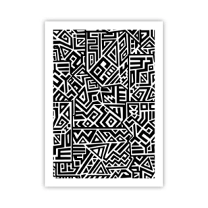 Affiche - Poster - Motif géométrique noir et blanc dans un style artistique - 50x70cm - Composition précolombienne - Décoration murale moderne pour le salon et la chambre ARTTOR