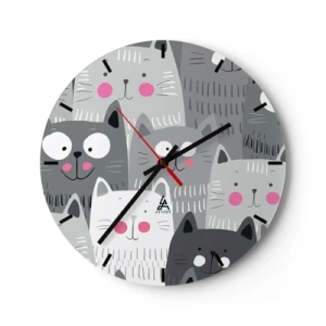 Horloge murale - Pendule murale - Chats gris et blancs dans un style illustratif - 30x30cm - Le monde des chats - Décoration murale moderne pour le salon, la cuisine et la chambre ARTTOR