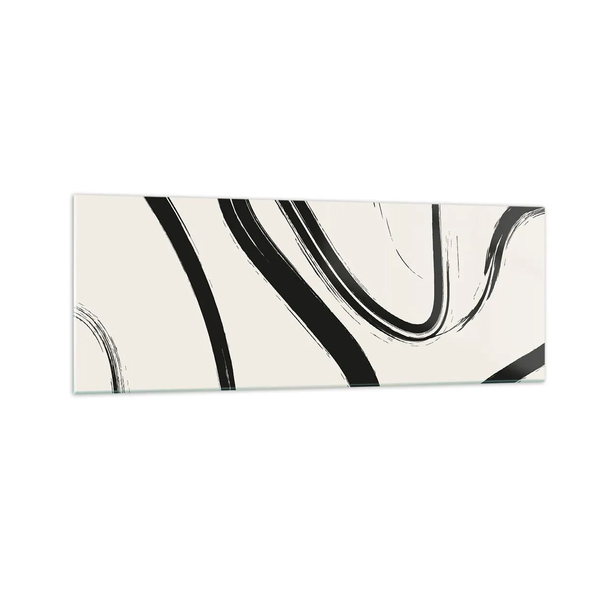 Impression sur verre - Image sur verre - Lignes courbes noires et blanches sur fond clair - 140x50cm - Fantaisie en noir et blanc - Décoration murale moderne pour le salon et la chambre ARTTOR