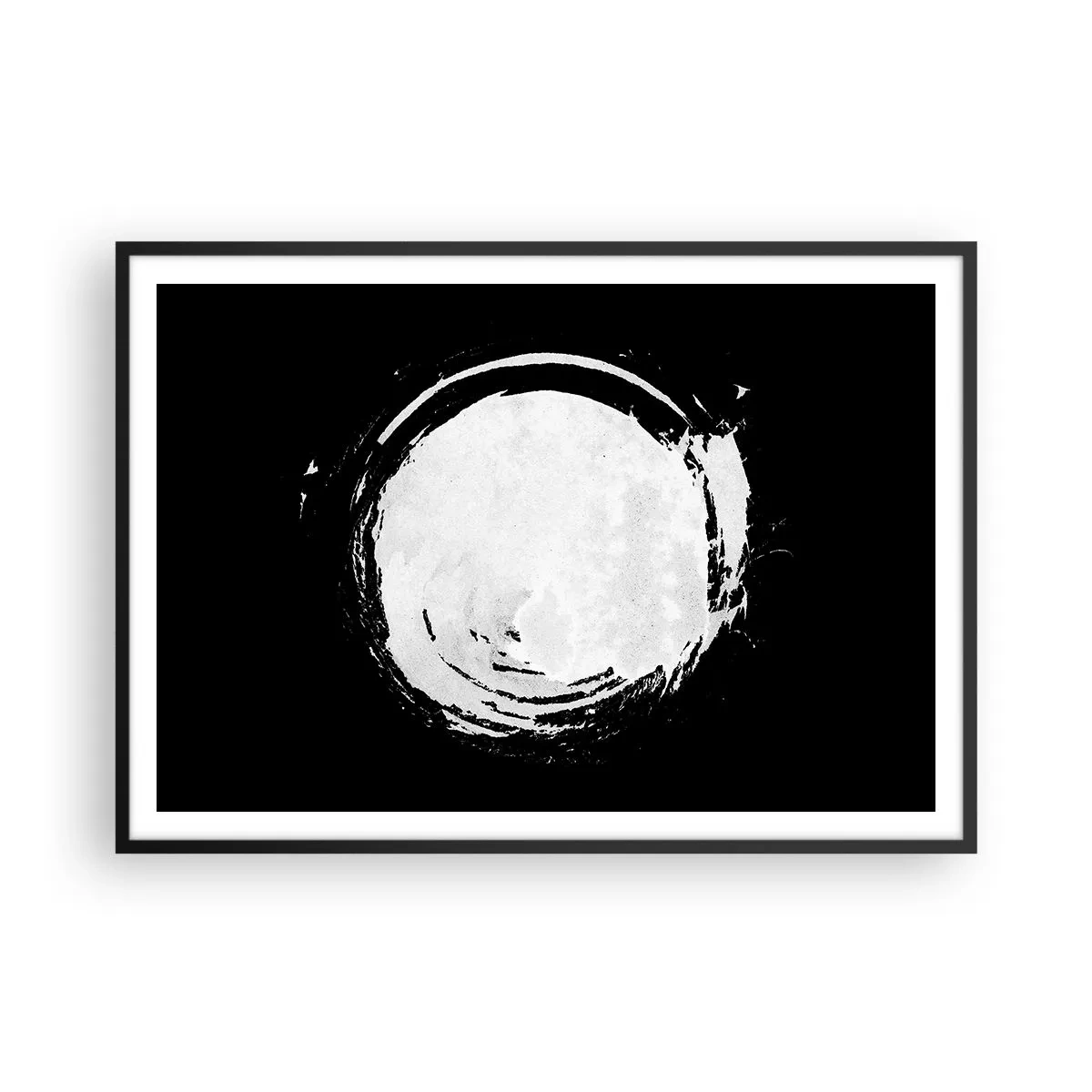 Affiche dans un cadre noir - Poster - Un cercle blanc sur fond noir dans un style minimaliste. - 100x70cm - Belle sortie - Décoration murale moderne pour le salon et la chambre ARTTOR