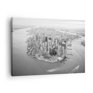Impression sur toile - Image sur toile - Vue aérienne de Manhattan en noir et blanc - 70x50cm - Comment ne pas aimer ? - Décoration murale moderne pour le salon et la chambre ARTTOR