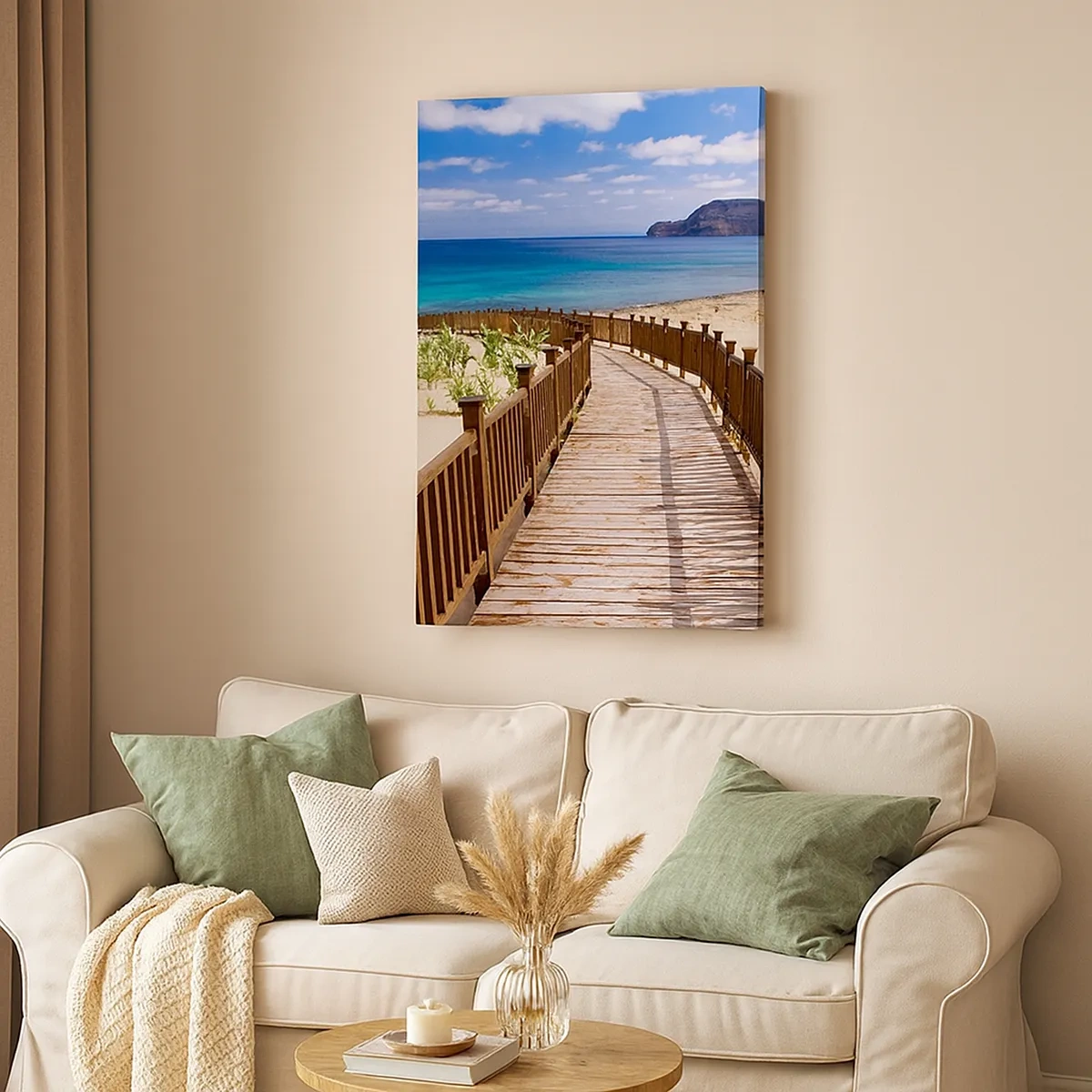 Impression sur toile - Image sur toile - Chemin en bois menant à la plage avec vue sur l'océan - 50x70cm - Emmène-moi dans les îles du bonheur - Décoration murale moderne pour le salon et la chambre ARTTOR
